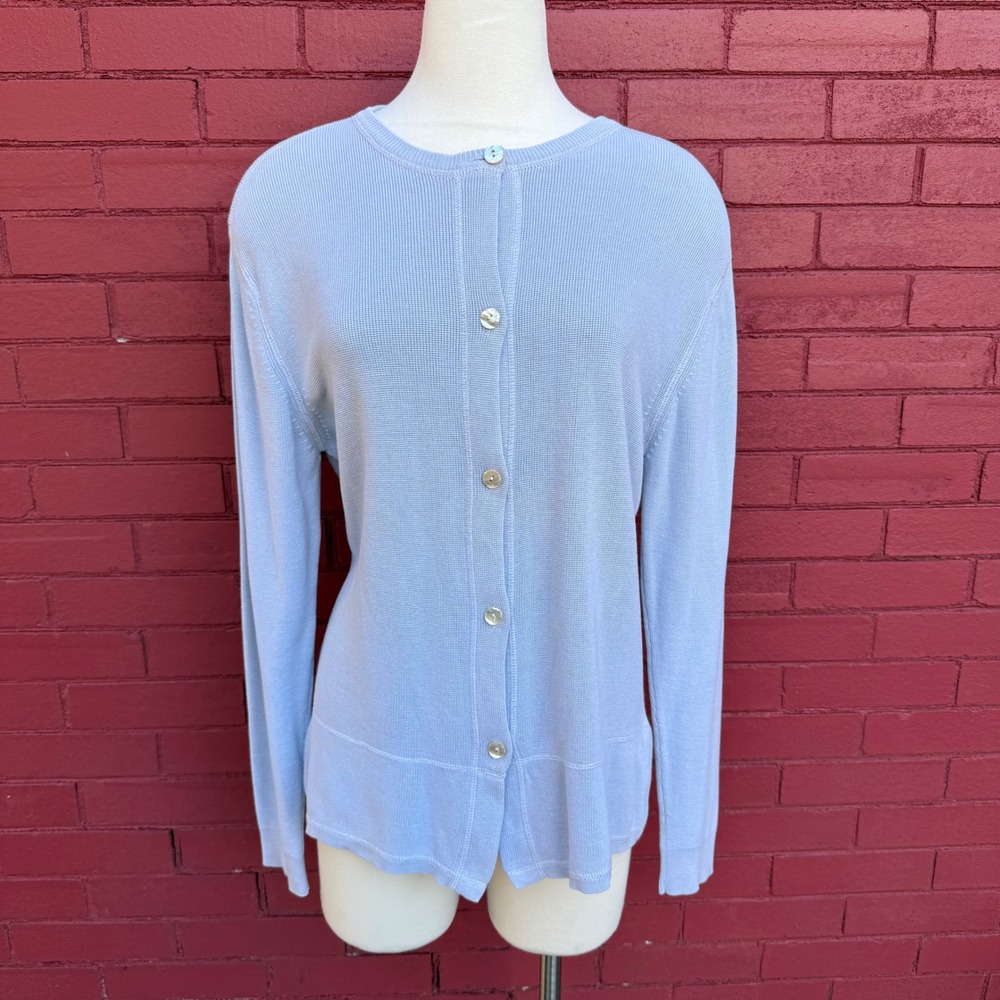 Thomas Bahama Silk Blend Knit Cardigan Sweater Top Blue Womens Size M